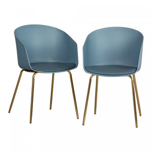 Ensemble 2 chaises de salle à manger Flam avec pattes en métal - bleu et doré 
