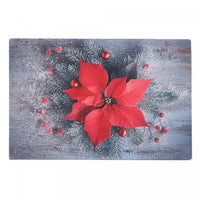 Planche à découper en verre imprimé d’une photo d’un centre de table de poinsettia