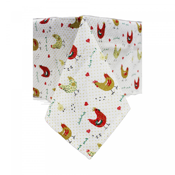 Nappe ronde de 60 po en coton ornée de poules à la ferme