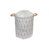 Panier à linge rond blanc en tissu à motifs de diamants avec poignées
