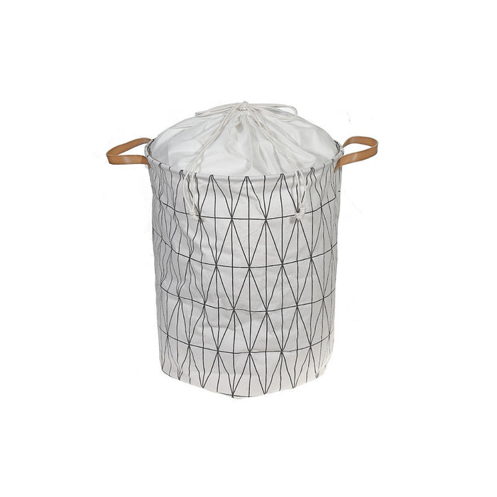 Panier à linge rond blanc en tissu à motifs de diamants avec poignées