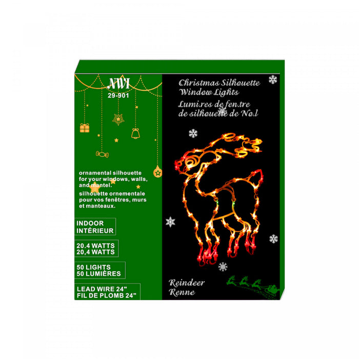 Silhouette de renne de Noël à 50 lumières avec petites ampoules pour l’intérieur de la fenêtre