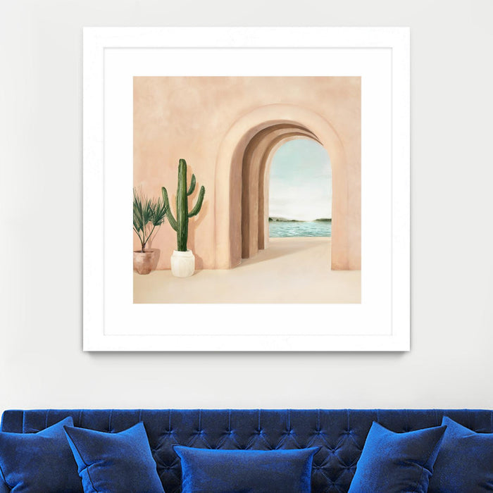 Œuvre d’art murale encadrée blanche et mate « Coastal Arch » 30 x 30