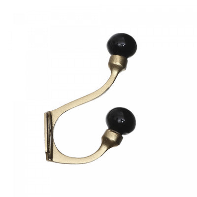 Iron Hook with Ceramic Black Knob Gold - Set of 4 Hooks|Crochet en fer doré avec bouton noir en céramique - ensemble de 4 crochets