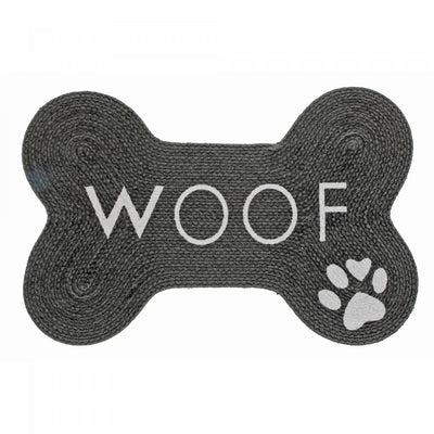 Braided Cotton Bone Shape Pet Mat Woof Paw Floormat|Tapis de plancher pour animaux « Woof » en forme d’os en coton tressé orné d’une empreinte de patte