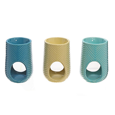Ceramic Oil Burner Chevron - Set of 3 Aroma Oil|Brûleur d’huile en céramique à motif de chevron - ensemble de 3