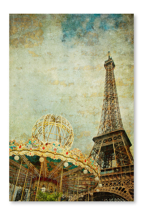  Vintage Image Of Eiffel Tower 16 po x 24 po : Cadre d'art mural et panneau de tissu
