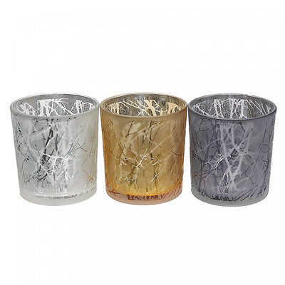 Glass Tealight Holders Crackled - Set of 3 Candle Holder|Bougeoirs pour bougie chauffe-plats à motif craquelé - ensemble de 3 bougeoirs