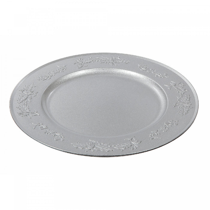 Assiette de présentation argentée ornée de lierre