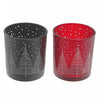 Bougeoirs pour bougie chauffe-plats en verre givré avec arbres - ensemble de 2 bougeoirs