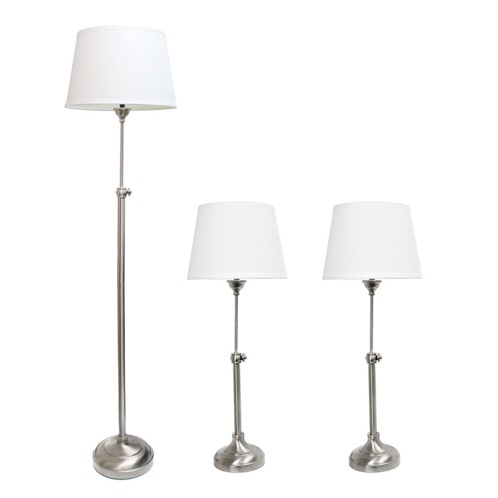 Ensemble 3 lampes réglables (2 lampes de table, 1 lampe à pied) Elegant Designs nickel brossé