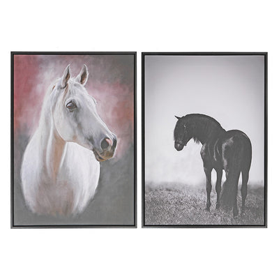 Framed Canvas Wall Art Horse Portrait - Set of 2 Wall Decor|Œuvre d’art murale sur toile encadrée avec portrait de cheval - ensemble de 2 décorations murales