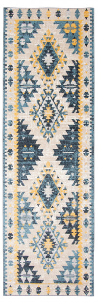 Carpette Mosaic taupe et bleue lavable à la machine - 2 pi 6 po x 8 pi 0 po