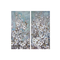 Œuvre d’art murale sur toile peinte à la main représentant des anémones blanches - ensemble de 2 décorations murales