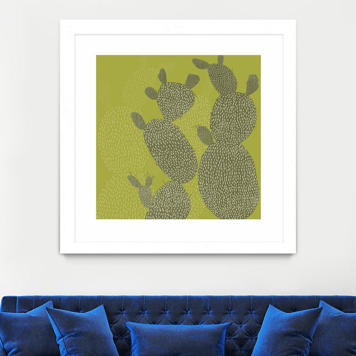 Œuvre d’art murale encadrée blanche et mate « Opuntia Ii » 30 x 30