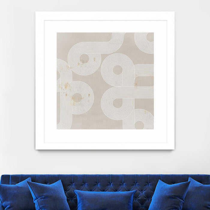 Œuvre d’art murale encadrée blanche et mate « Fluxus I » 30 x 30