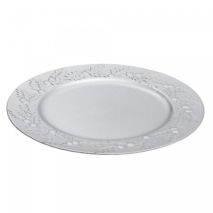 Assiette de présentation de 13 po argentée ornée de houx - ensemble de 6