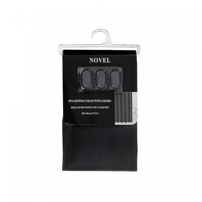 Peva Shower Curtain With 12 C Hooks 71x71 Black|Rideau de douche PEVA noir avec 12 crochets en forme de C 71 x 71