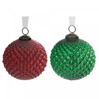Ornement rouge ou vert de 4 po à motif de diamant - ensemble de 4 ornements de Noël