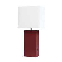Lampe de table moderne Elegant Designs en cuir avec USB, rouge