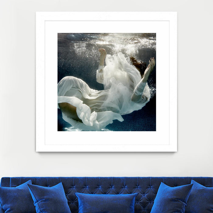Œuvre d’art murale encadrée blanche et mate « Float 3 » 30 x 30