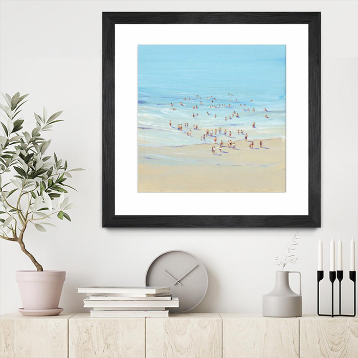 Œuvre d’art murale encadrée noire et mate « Beach Day I » 30 x 30