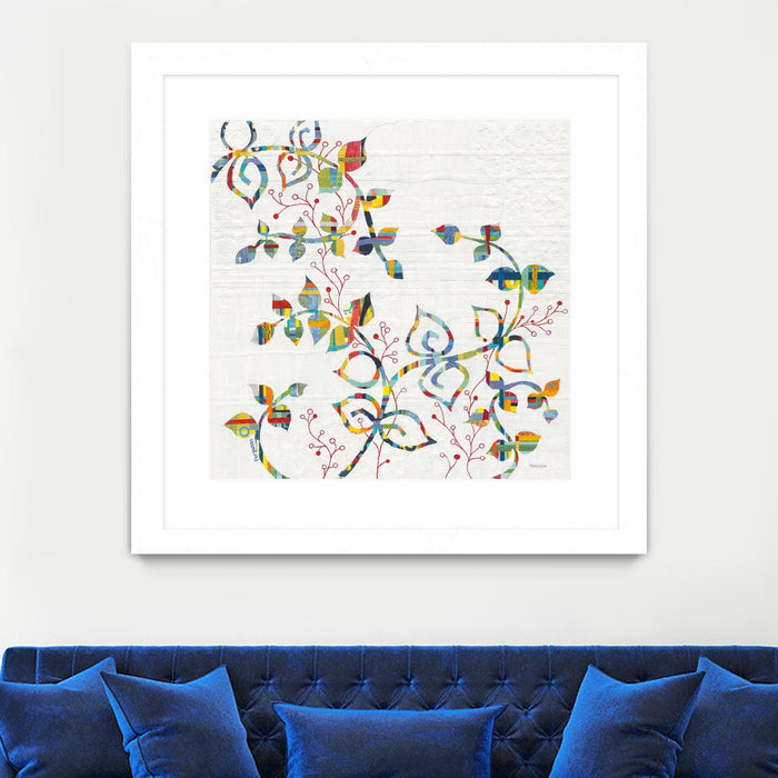 Œuvre d’art murale encadrée blanche et mate « Rainbow Vines With Berries » 30 x 30