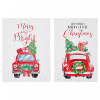 Panneau mural sur toile orné d’une voiture rouge à paillettes et des cadeaux - ensemble de 2 décorations murales