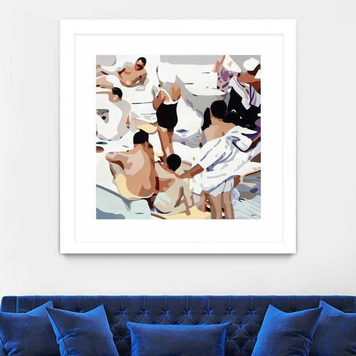 Œuvre d’art murale encadrée blanche et mate « Tammy & Greg's Pool Party » 36 x 36