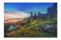 Dramatic Highland Pinnacles Old Man of Storr Skye Scotland 24 po x 36 po : Oeuvre d’art murale en panneau de tissu sans cadre