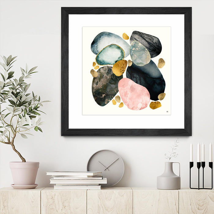 Œuvre d’art murale encadrée noire et mate « Pebble Abstract » 36 x 36