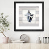 "Muted Blue Sea Conch On Wood" Matted and Framed Black 30x30 Wall Art