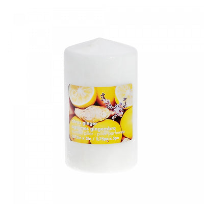 2.75" x 5" Scented Pillar Citrus Ginger - Set of 2 Candle|Chandelle pilier parfumée de 2,75 po x 5 po à arôme d’agrumes et gingembre - ensemble de 2 chandelles