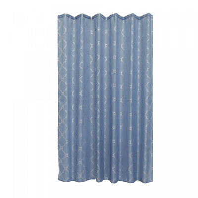 Polyester Silver Foil Trellis Printed Shower Curtain Blue|Rideau de douche en polyester bleu et aluminium argenté à motif de treillis