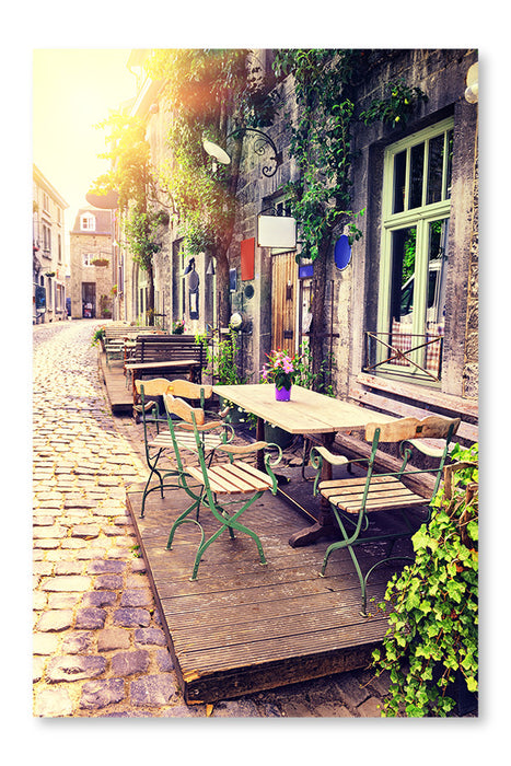  Cafe Terrace In Small European City 28 po x 42 po : Cadre d'art mural et panneau de tissu