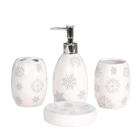 Ensemble de 4 accessoires en céramique blanche à motif de flocons de neige pour la salle de bain