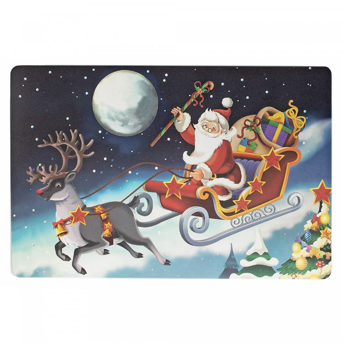 Napperon Eva 12 x 18 orné du père Noël sur son traîneau - ensemble de 12