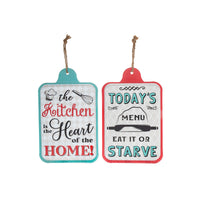 Panneau mural à suspendre « Kitchen » et « Menu » en métal - ensemble de 2 décorations murales