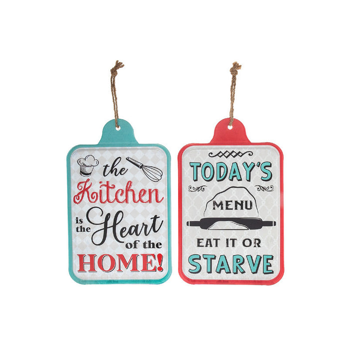 Panneau mural à suspendre « Kitchen » et « Menu » en métal - ensemble de 2 décorations murales