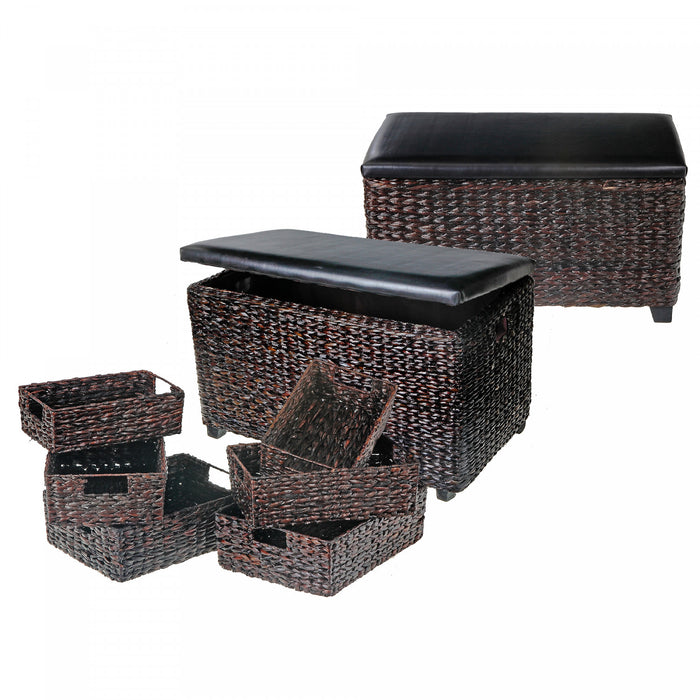 Ensemble de poufs bruns 8 pièces en osier avec paniers de rangement