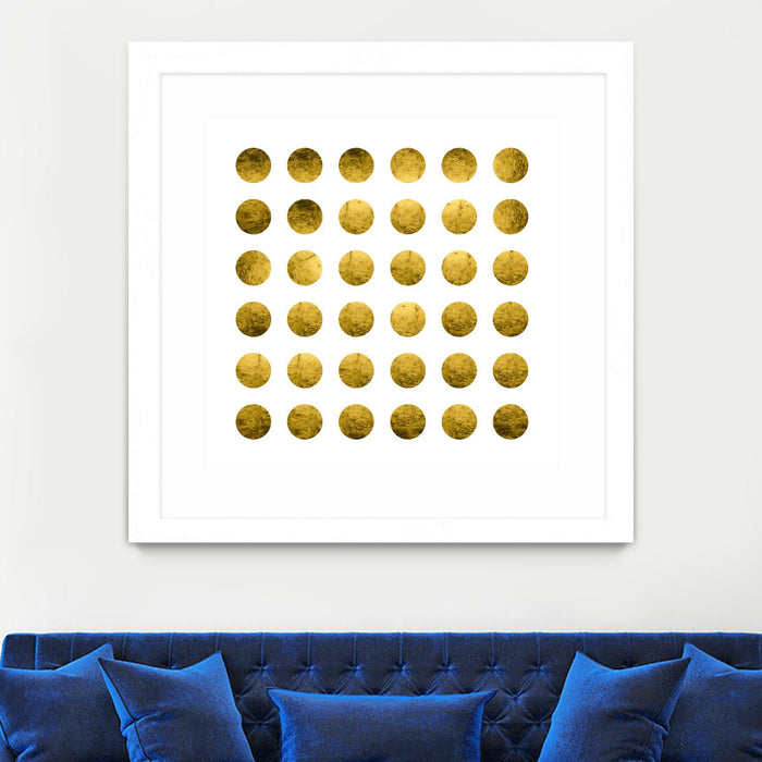 Œuvre d’art murale encadrée blanche et mate « Golden Spots White » 36 x 36