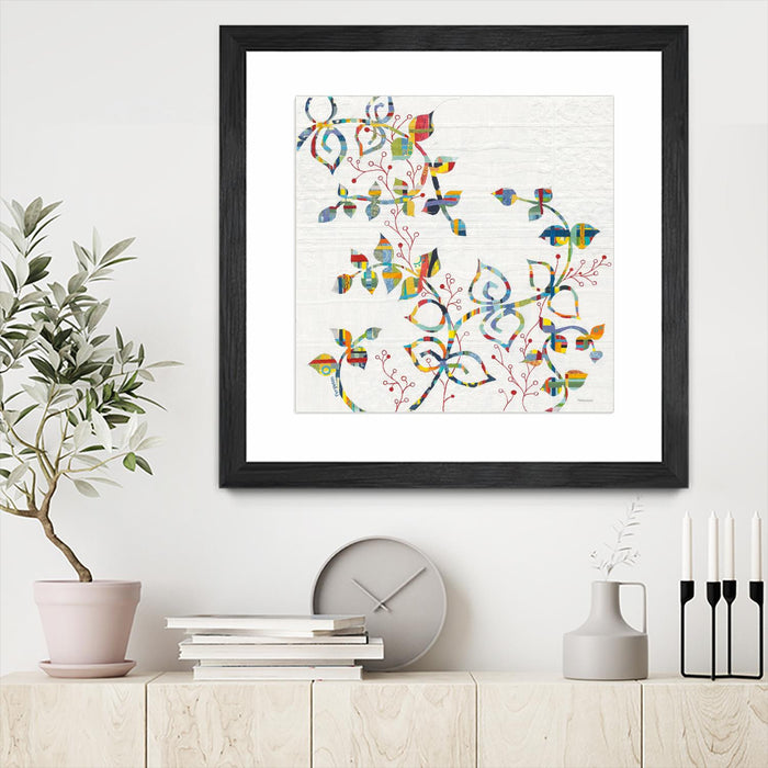 Œuvre d’art murale encadrée noire et mate « Rainbow Vines With Berries » 30 x 30