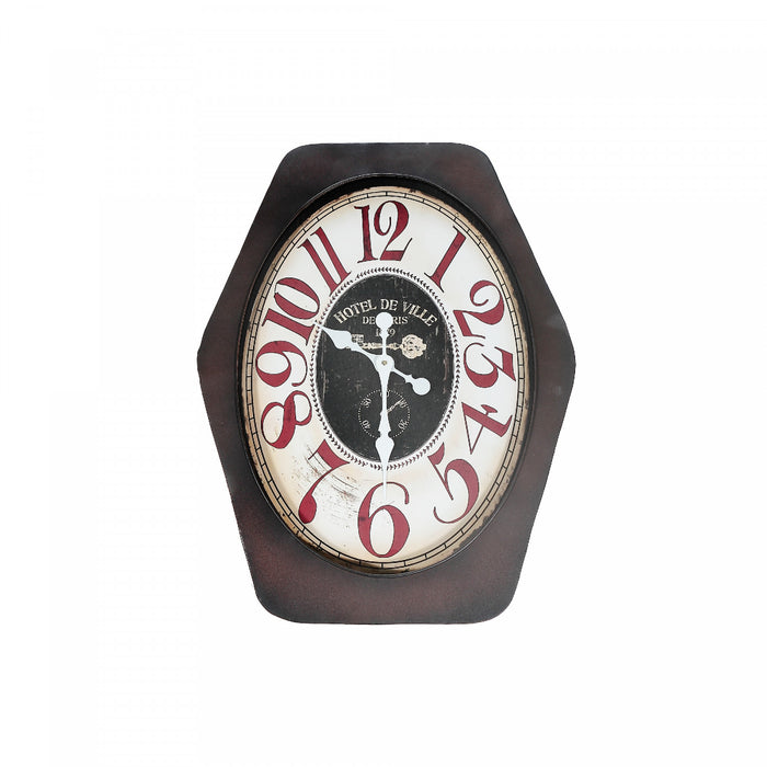 Horloge murale hexagonale rétro espresso en métal et en verre