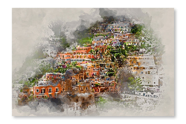 Digital WaterColour Painting of Positano 28x42 Wall Art Fabric Panel Without Frame