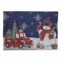Napperon 13 x 18 en tapisserie orné d’un bonhomme de neige et de cadeaux- ensemble de 12