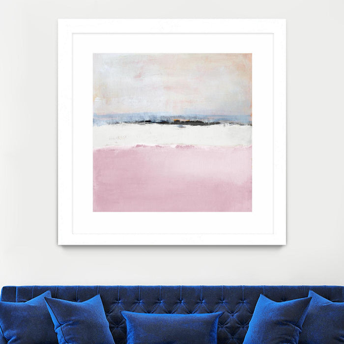 Œuvre d’art murale encadrée blanche et mate « Pink Sea Abstract » 36 x 36