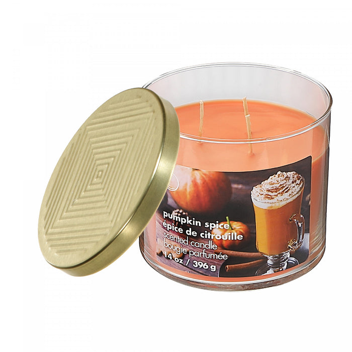 Bougie dans un pot de 14 oz à 3 mèches à arôme de citrouille épicée avec couvercle