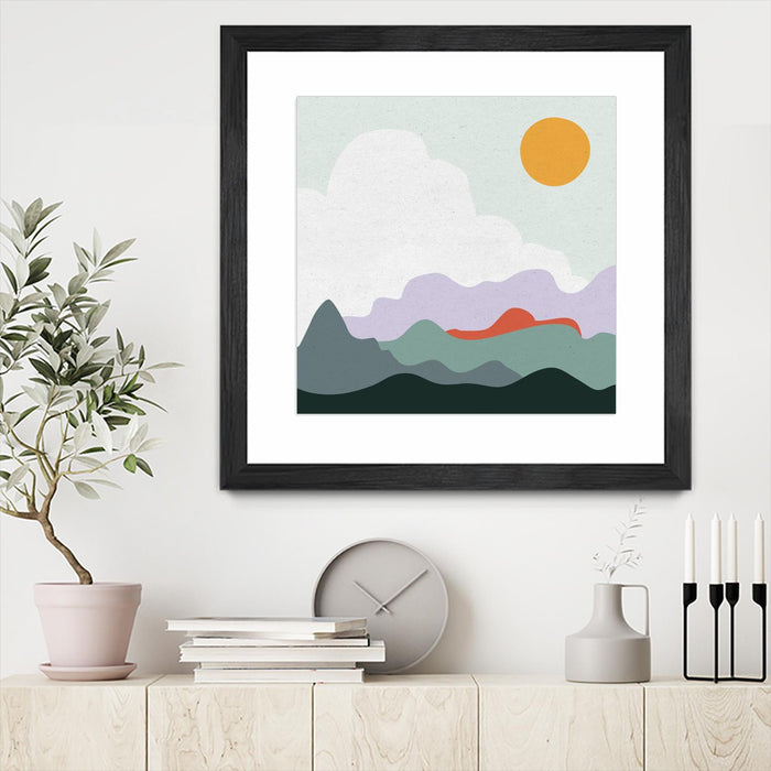 Œuvre d’art murale encadrée noire et mate « Mountainous I » 36 x 36