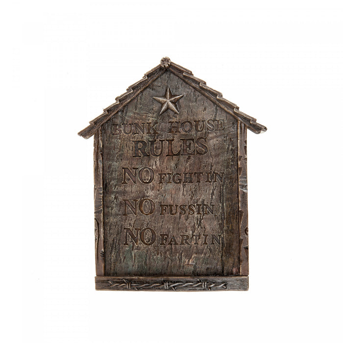 Décoration murale de style plaque « Bunk House Rules » en résine