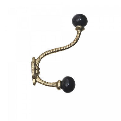 Iron Twist Hook with Ceramic Black Knob Gold - Set of 4 Hooks|Crochet torsadé en fer doré avec bouton noir en céramique - ensemble de 4 crochets